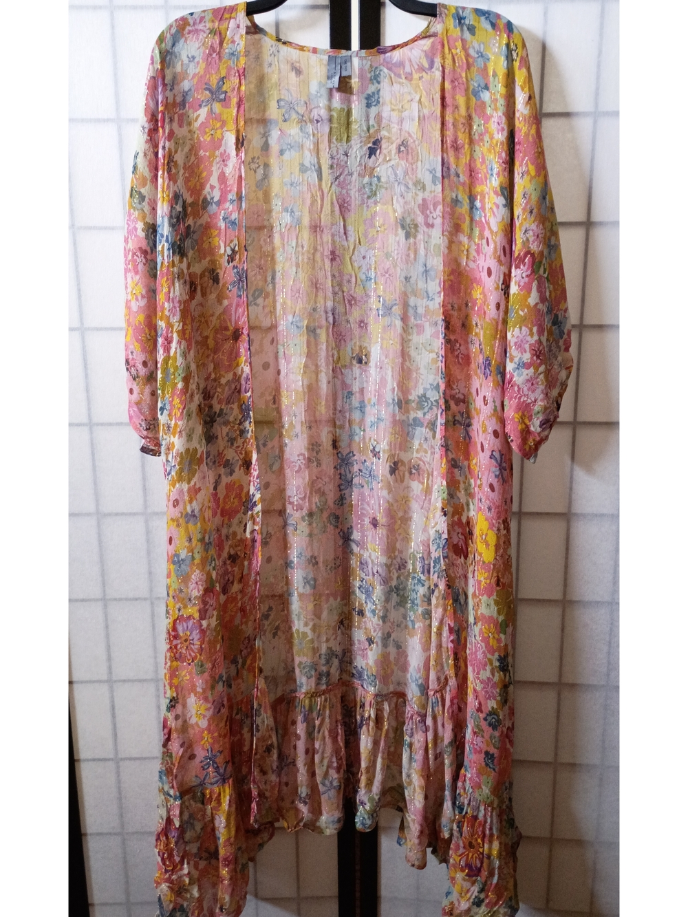 Blank London Floral Sheer Open Front Kimono Duster - Pink Multi